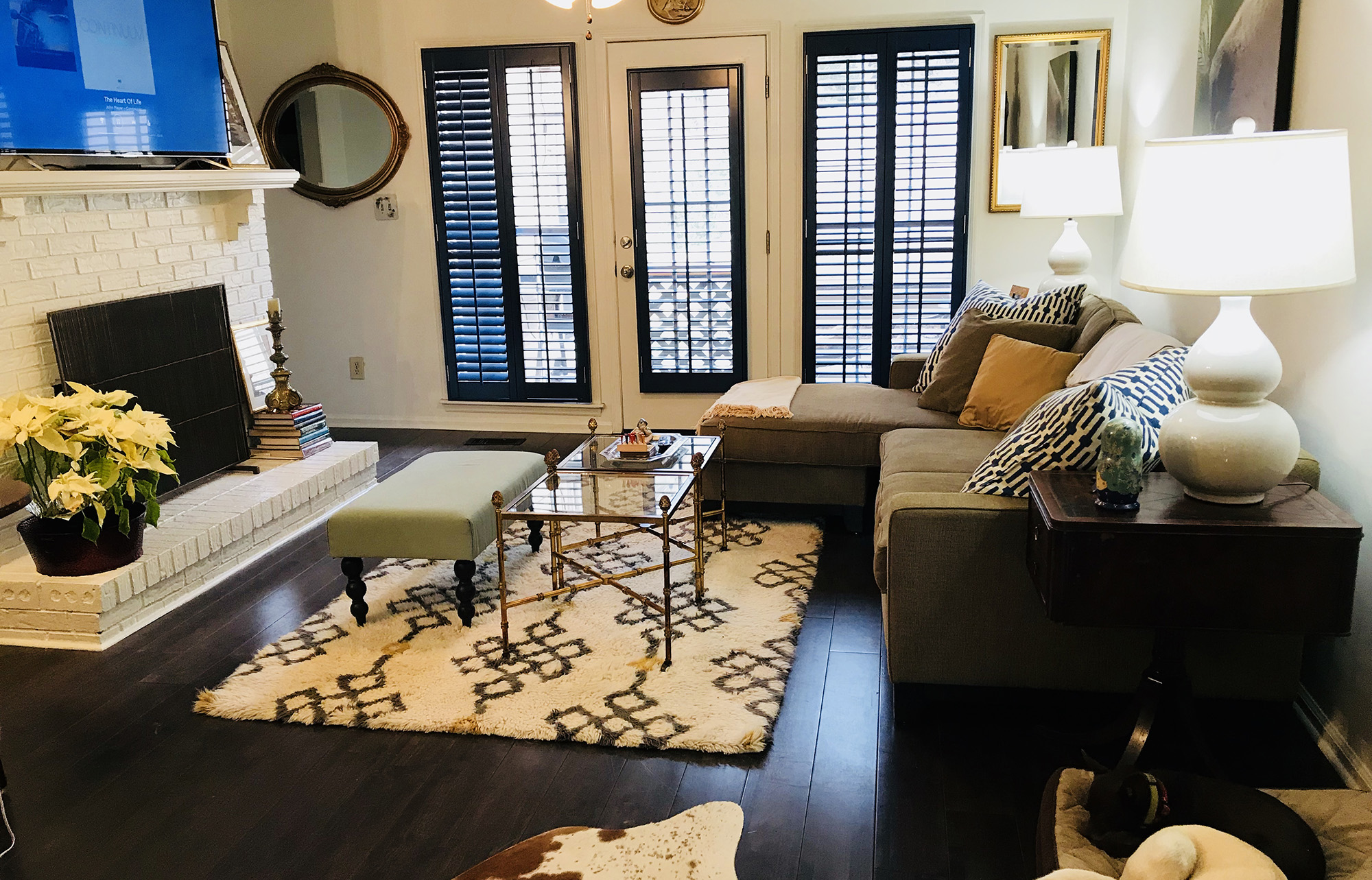 New shutters in Cahaba Heights den after room transformation